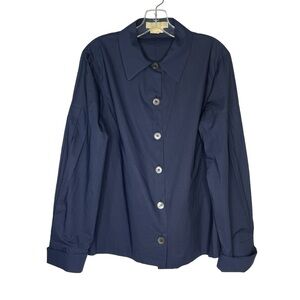 Michael Kors Navy Blue Italy Womens 10 Button Up Smocked Blouse French Cuffs